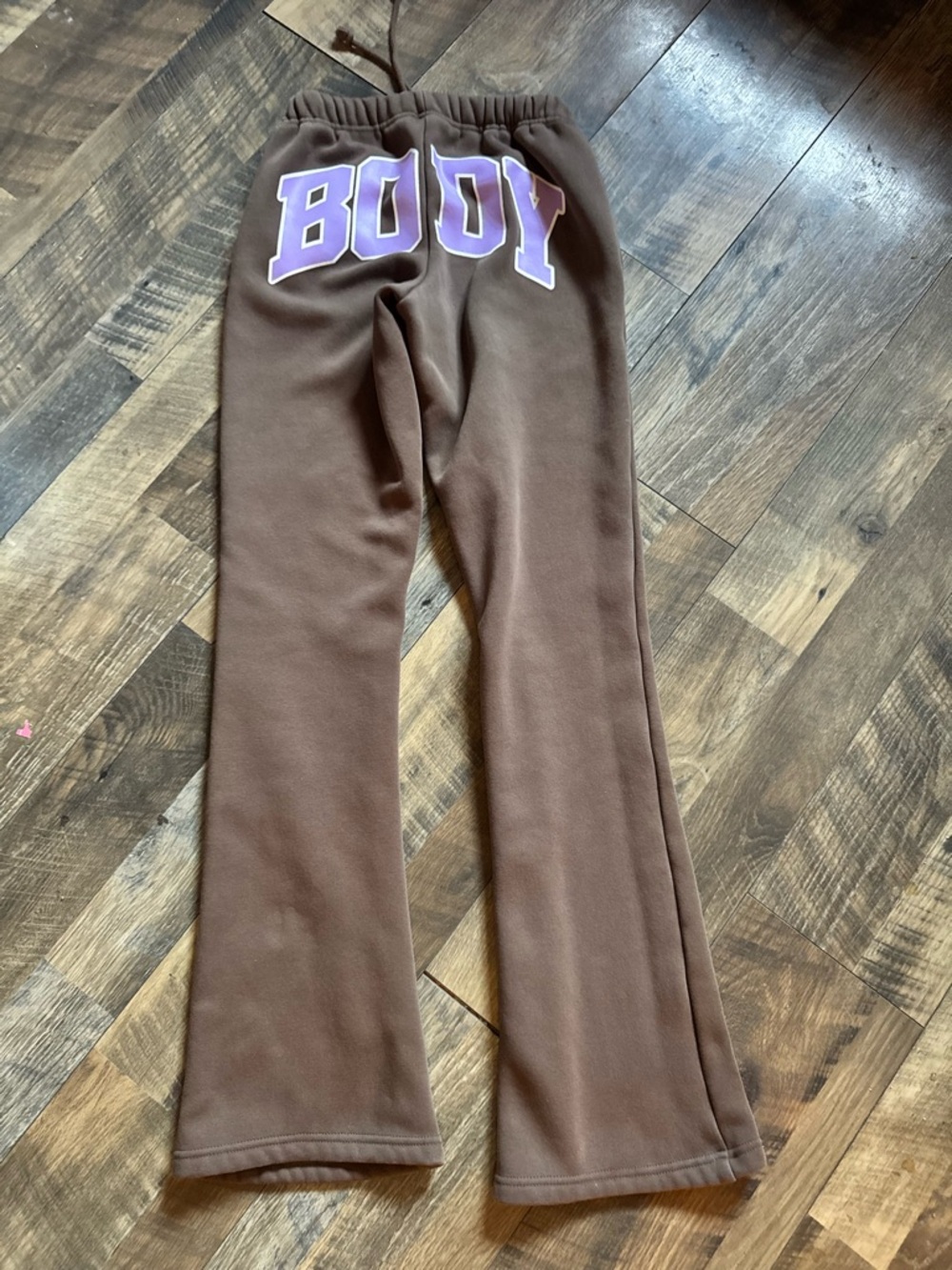 Body by Raven Tracy Brown Sweat Pants with Purple 'BODY' Graphic